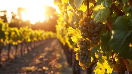 Golden vineyard at sunset