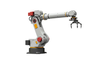 Industrial robot arm poised in darkness