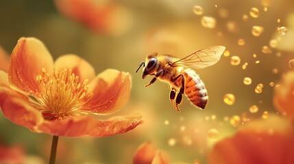 Naklejka premium Bee approaching orange flower