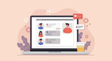 Flat design illustration of online user interactions.