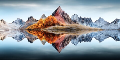Tranquil reflections of an alpine lake surrounded by majestic mountains ultra hd panoramic view