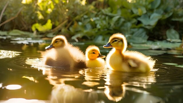 ducklings in river