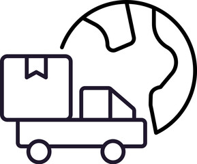 Planet Earth with Delivery Truck Outline Linear Image for Graphic and Web Design, Apps, Adverts, Various Cards