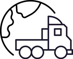 Planet Earth with Delivery Truck Minimalistic Line Icon for Web and Graphic Design, Apps, Banners, Social Network and Cards