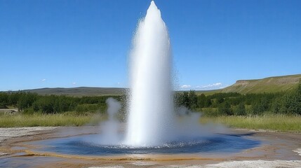 Majestic geyser erupting powerfully into a clear sky.