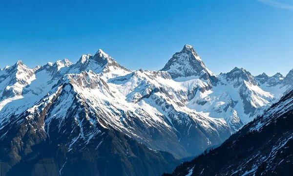 Majestic Snow-Capped Mountain Range Under a Clear Blue Sky