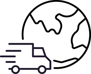 Planet Earth with Delivery Truck Minimalistic Symbol for Web and Graphic Design, Apps, Banners, Social Network and Cards