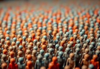 Obraz premium A lone miniature figure contrasts sharply with a mass of identical figurines, figurine, separate