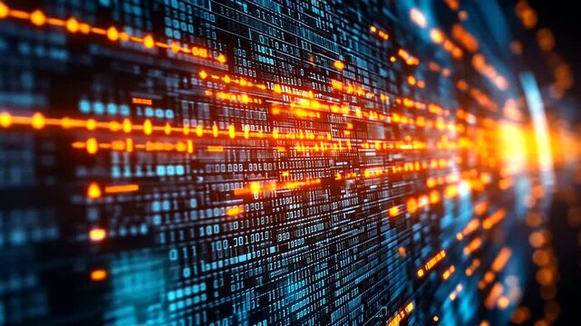 Abstract digital code with glowing binary data