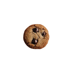 Delicious close up shot of a single freshly baked chocolate chip cookie