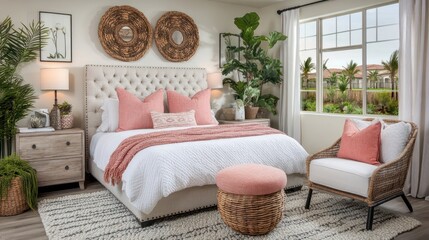 Elegant Bedroom Interior Design with Pink and White Decor