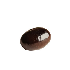 Single black olive isolated on white background showing fresh culinary ingredient details