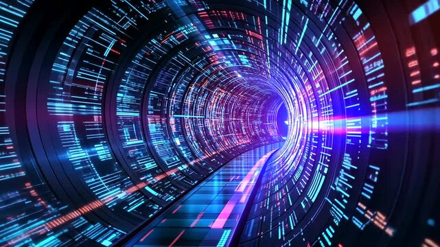 Digital tunnel with glowing code