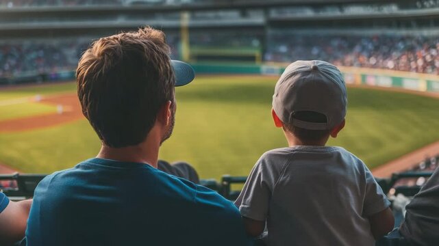 Father and son enjoying baseball game together at stadium family time baseball outing fun experience