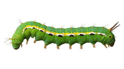 Caterpillar's Emerald Journey: A macro image highlights a vibrant green caterpillar, with striking yellow and black markings, showcases the intricate beauty of nature's tiny marvels.