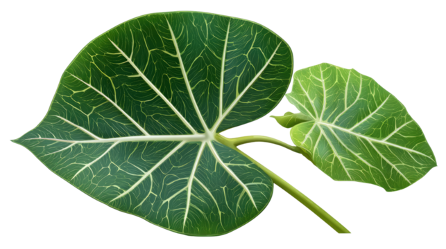 Heart-Shaped Leaves: A pair of vibrant green leaves, shaped like hearts, display intricate vein patterns against a clean background.