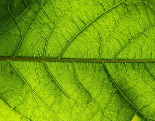 Obraz premium Closeup of vibrant green leaf, detailed texture and natural beauty in nature photography