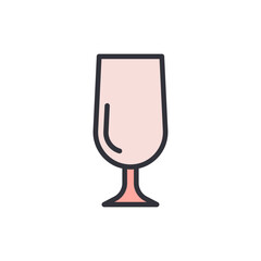 Stylized illustration of an empty champagne glass against White backdrop