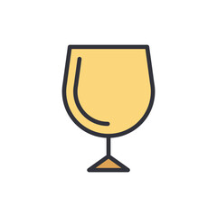 A minimalist illustration of a wine glass, filled with a light golden hue drink