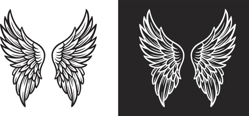 Angel wings silhouettes, Angel wings vector art, hand drawn bird or angel wings of different shape, vector illustration