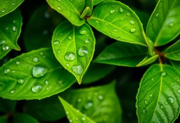 Vibrant green citrus leaves with glistening water droplets, isolated, closeup, pure