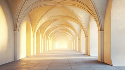 Fototapeta premium Majestic arched hallway bathed in golden light.