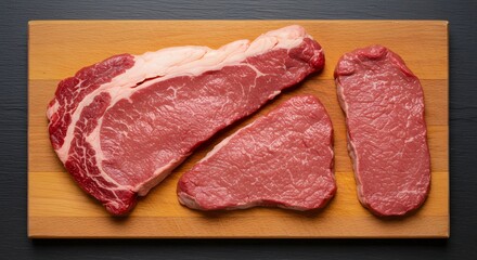 Fototapeta premium Three Raw Steaks on Cutting Board