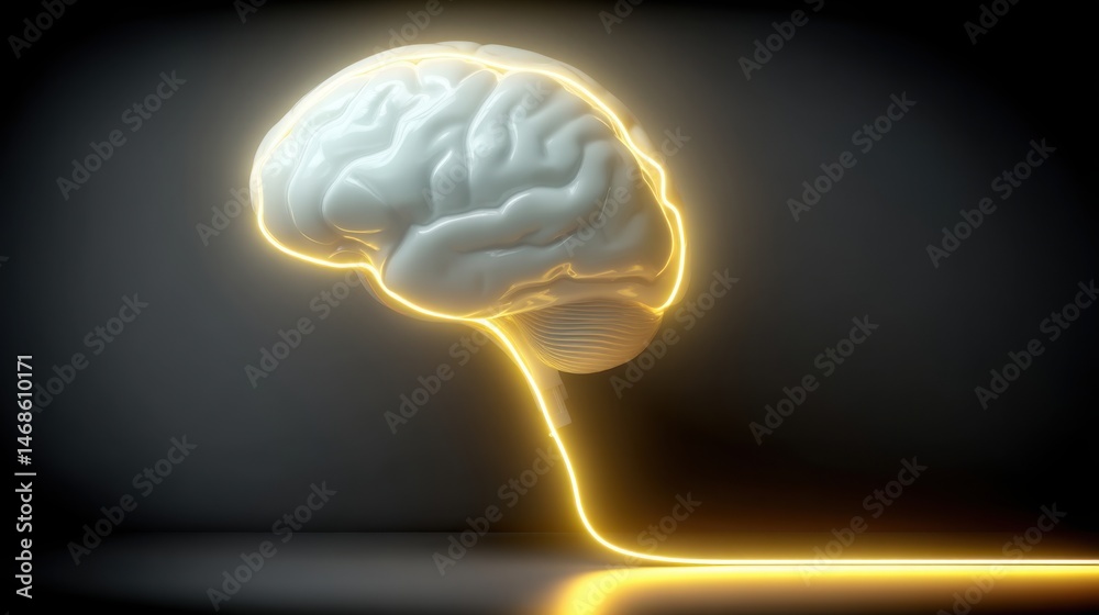 Poster human brain representing intelligent workflow with flowchart icon and ai spark concept in an abstrac