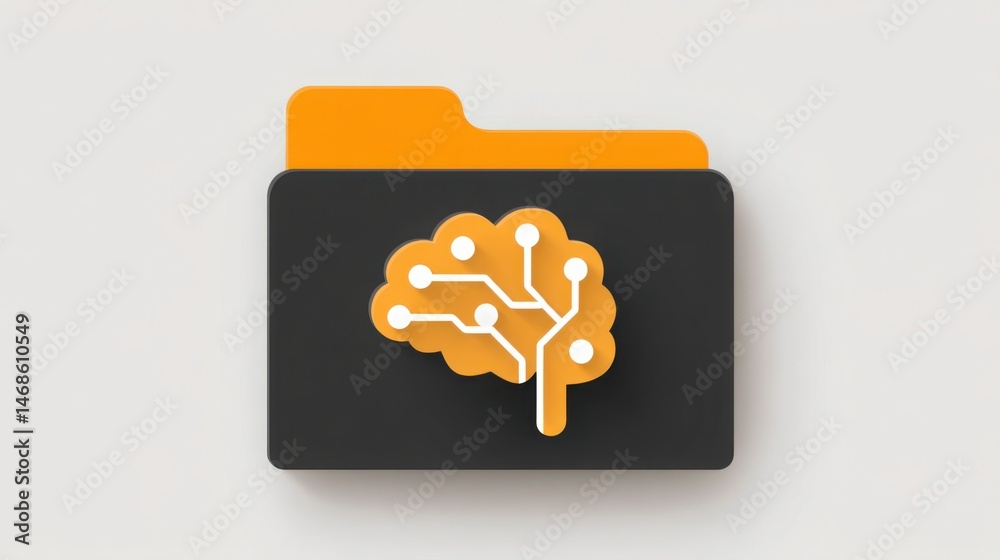 Poster innovative folder with brain icon representing smart data and neural pathways for advanced informati