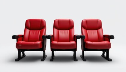 Obraz premium Comfortable red theater seats modern cinema furniture design minimalist style front view relaxation concept