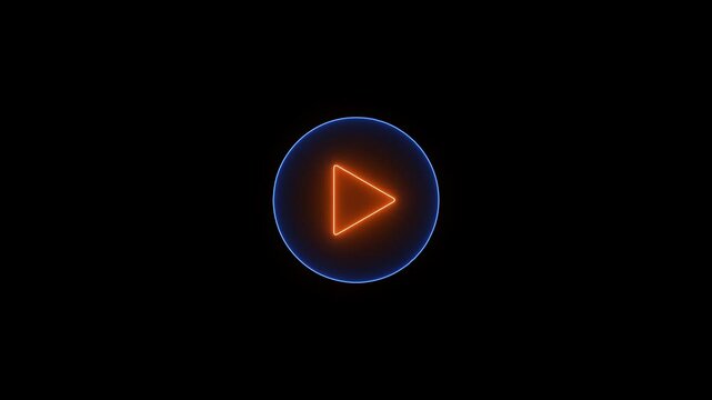 colorful play button on black background. Start button. Neon glowing play button. Neon glowing play button with neon circle. Video, audio neon play button icon glowing play button animation. 