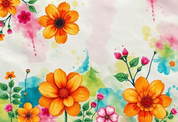 Fototapeta premium Vibrant grunge floral watercolor abstract, textured paper, color splash, vivid