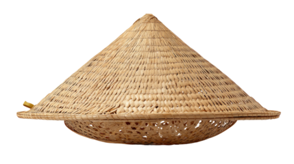 Traditional Asian Conical Hat: This woven conical hat, a classic symbol of Asian culture, is crafted from natural materials, showcasing intricate weaving patterns and a timeless design.  