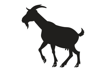 Fototapeta premium Black silhouette goat on white background.