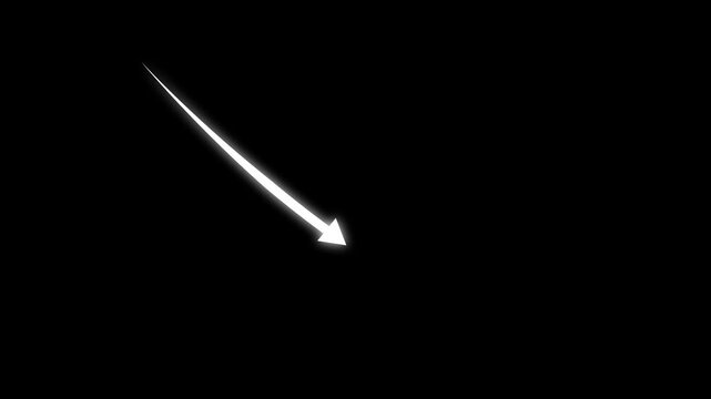 Hand drawn thin arrow graphic. Animated linear symbol of arrow is drawn. arrow down icon. Indication decline arrow sign. Financial decrease statistic graphic symbol.