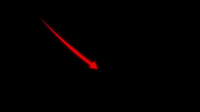 Hand drawn thin arrow graphic. Animated linear symbol of arrow is drawn. arrow down icon. Indication decline arrow sign. Financial decrease statistic graphic symbol.