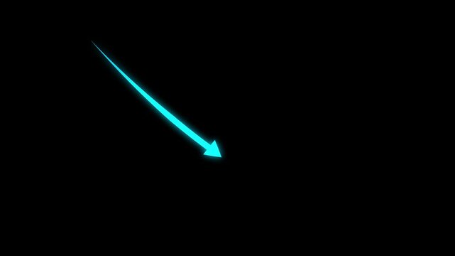 Hand drawn thin arrow graphic. Animated linear symbol of arrow is drawn. arrow down icon. Indication decline arrow sign. Financial decrease statistic graphic symbol.