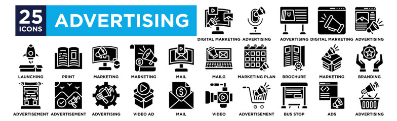 advertising icon collection set. Containing design ,Digital Marketing ,Advertising ,Advertising ,Digital Marketing ,Advertising