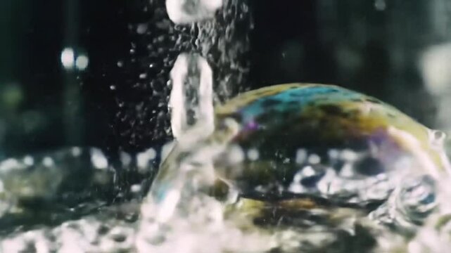 Water Pouring on Iridescent Abalone Shell in 4K
