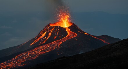 Volcano Eruption Flowing Lava