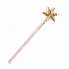 Golden star magic wand isolated on white background