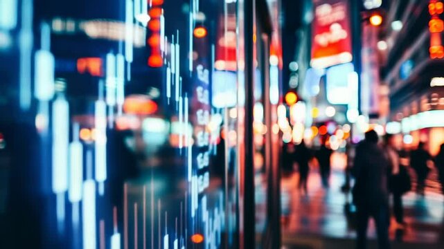 Trading charts with glowing lines representing stocks, forex, and gold prices. Multiple screens display real-time financial graphs, candlestick patterns, and fluctuating indicators.