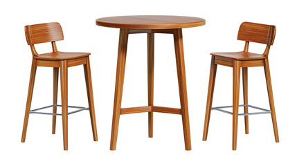 Elegant wooden set of table and chairs: A modern design featuring a round table and two high-back chairs made from warm-toned wood, highlighting the beauty of simplicity.