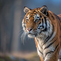 Obraz premium Bengal Tiger Portrait Majestic Feline Gaze in Nature, Wild Animal, Wildlife