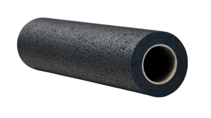 Roll of Black Material: A close-up shot of a tightly wound roll of black material, texture and shape highlighted against a clean backdrop, ideal for various applications.