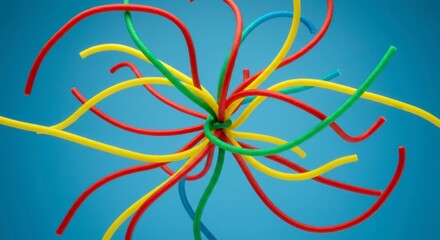 Abstract colorful twisted lines on a blue background