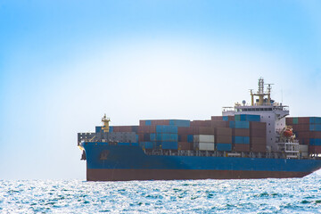 Aerial view of the freight shipping transport system cargo ship container. international...