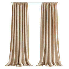 Pair of beige linen curtains isolated [Transparent Background PNG]