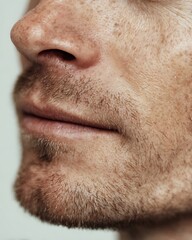 Obraz premium Close-up of male skin with visible pores and stubble. Clean background, natural medical light.