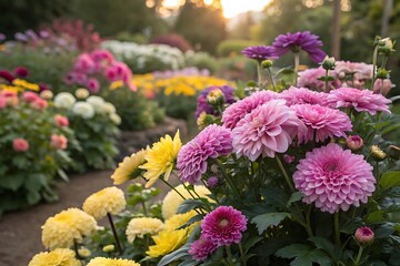 Obraz premium A beautiful bouquet of pink and yellow chrysanthemum flowers showcases the beauty of nature's floral colors